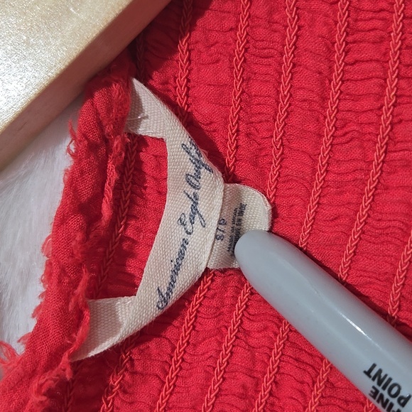 American Eagle coral red sleeveless lightweight button-down top tunic shirt S - Picture 6 of 7